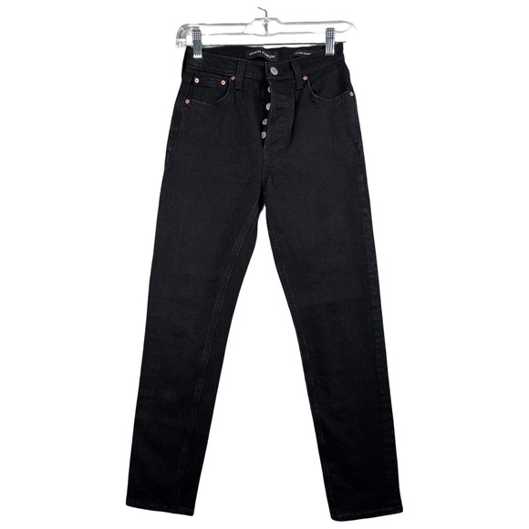 Denim Forum Yoko High Rise Slim Jeans Womens 25 Black Button Fly Minimalist - Picture 1 of 14